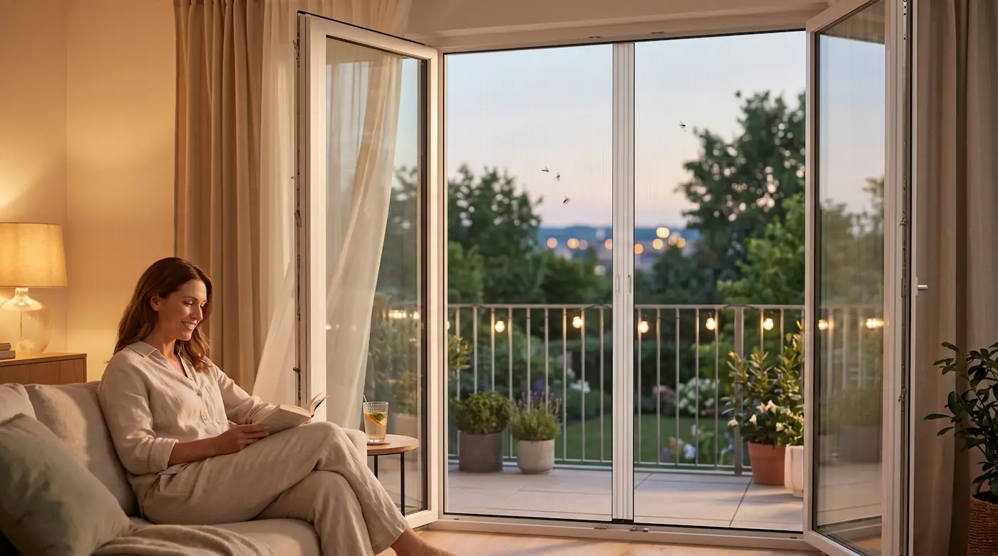 Moskitiera na balkon chroniąca wnętrze przed komarami i muchami